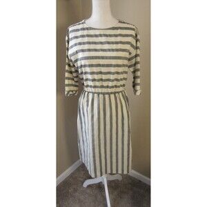 Vtg. 80's Nautical Melissa Land Striped Knee Length Dress Women 12 Ivory/Black